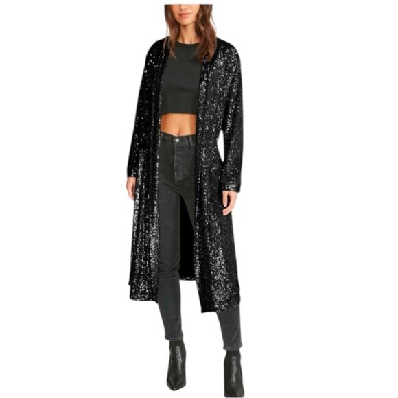 Anthropologie x BB Dakota sequin duster open cardigan black size small - Picture 2 of 12